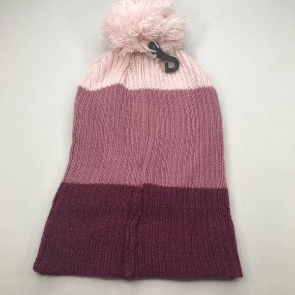 Winter Essentials Women's One Size Burgundy Stripes Knit Beanie Hat With Pom New - Picture 3 of 11